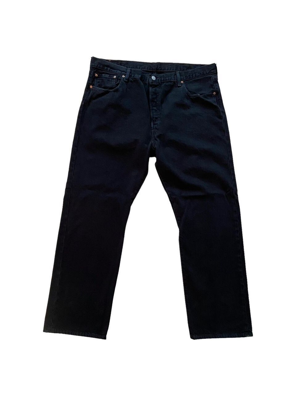 Levis 501 men black jeans classic button fly 100% strong cotton denim size 42/32